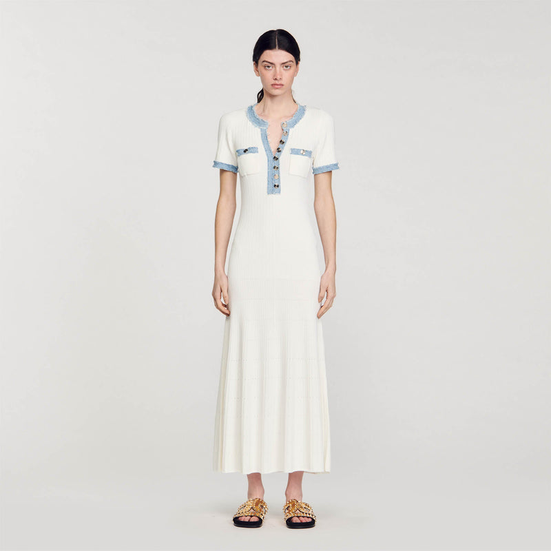 Vestido midi de punto y denim