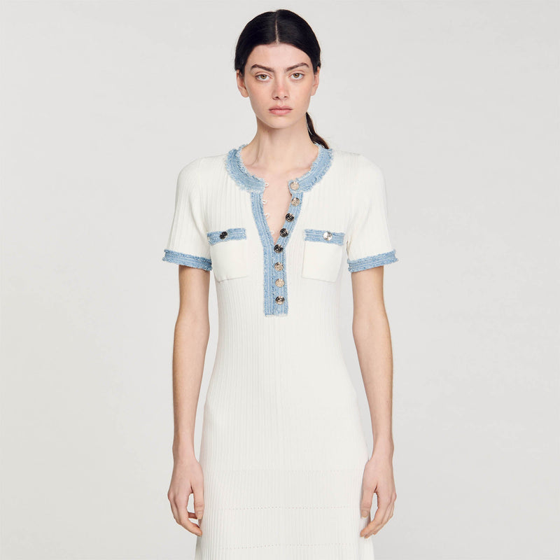 Vestido midi de punto y denim