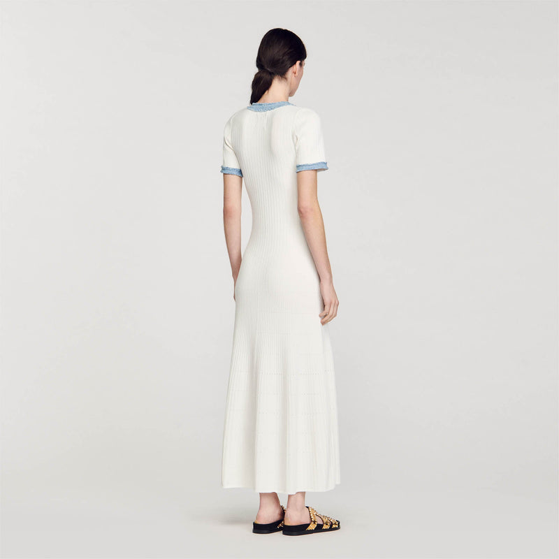 Vestido midi de punto y denim