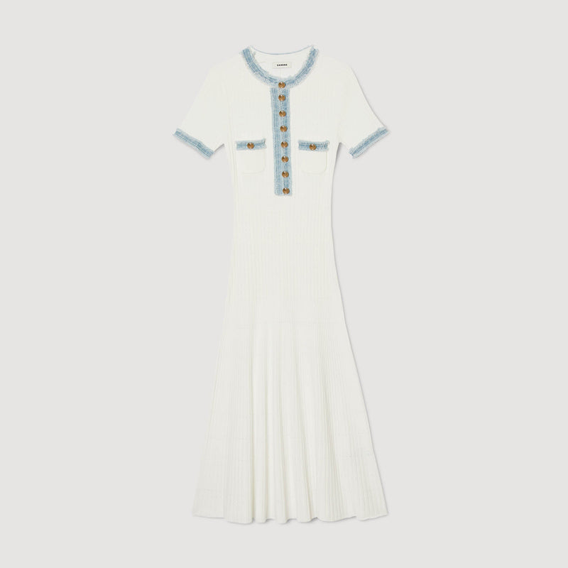 Vestido midi de punto y denim