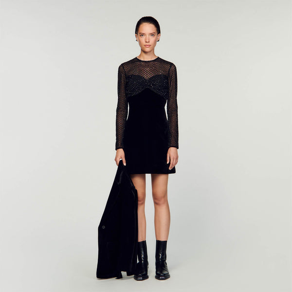 Sandro | Vestido de terciopelo y strass para mujer.