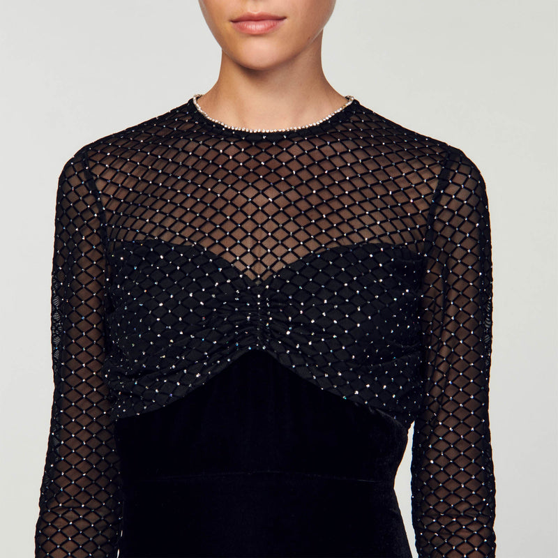 Sandro | Vestido de terciopelo y strass para mujer.