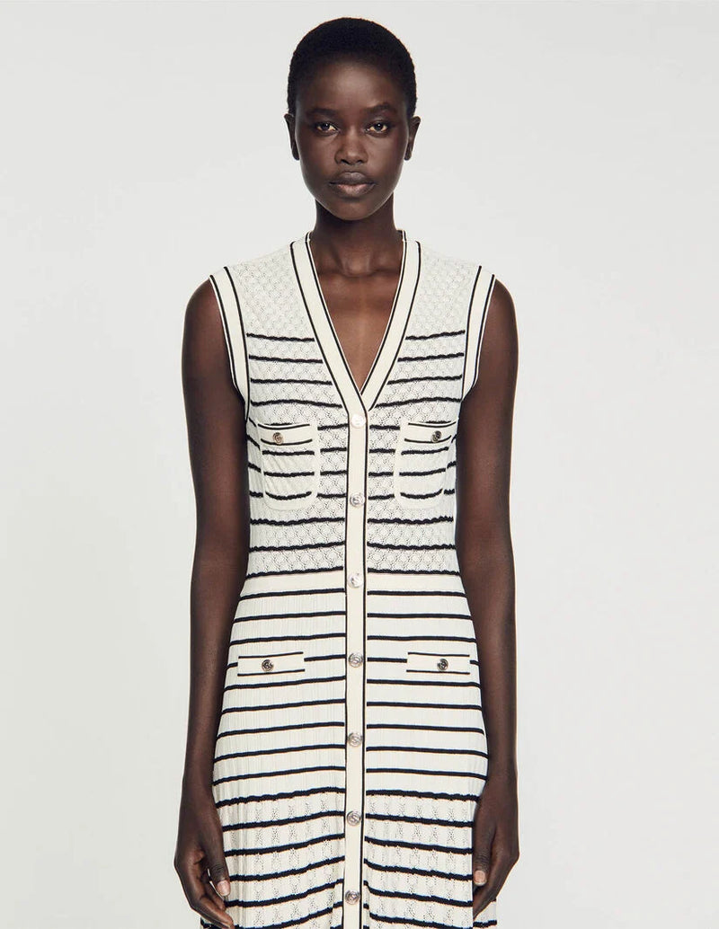 Vestido midi de punto con rayas
