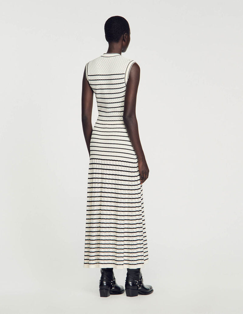 Vestido midi de punto con rayas