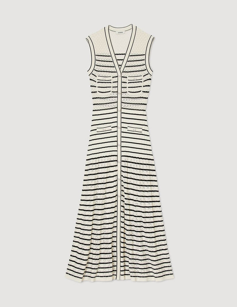 Vestido midi de punto con rayas