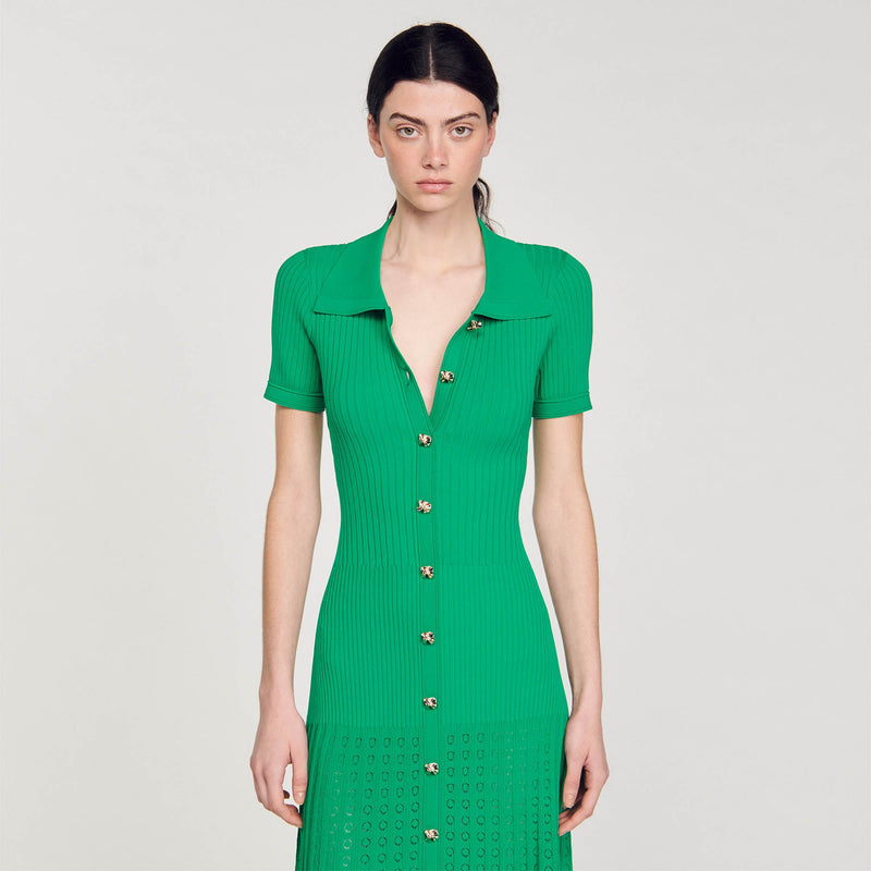 Vestido largo de punto de canalé