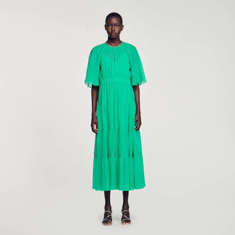 Sandro Vestido largo con ribete de cuello redondo para woman