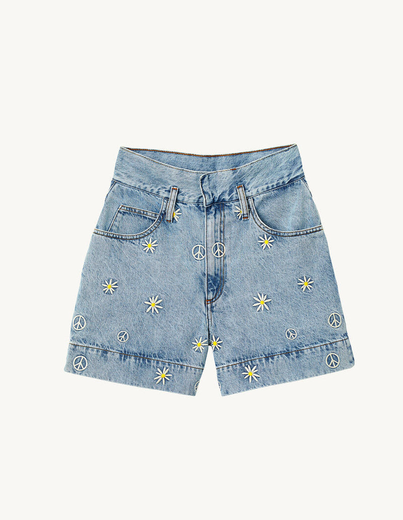 Short de denim con motivos bordados