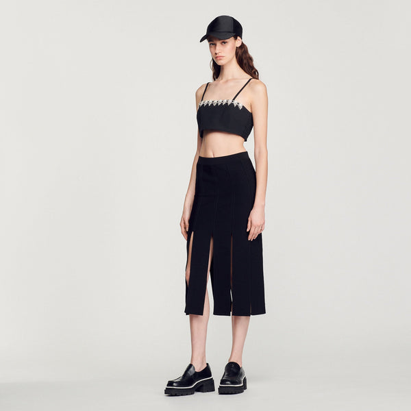 Sandro | Corpiño de satén sublimado con strass para mujer.