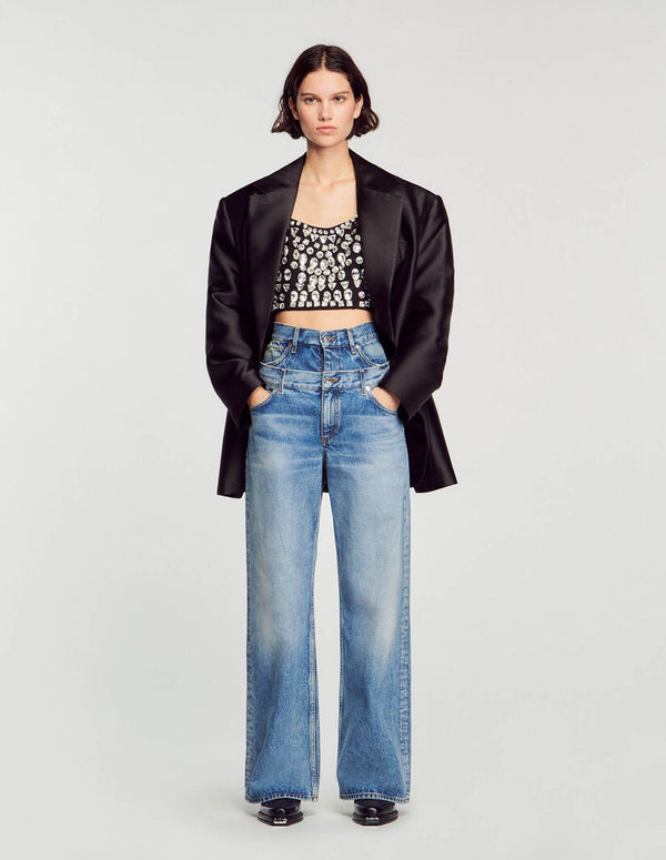 Sandro | Top sublimado con strass joya para mujer.
