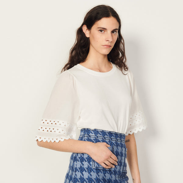 Sandro | Camiseta con pasamano de encaje para mujer.