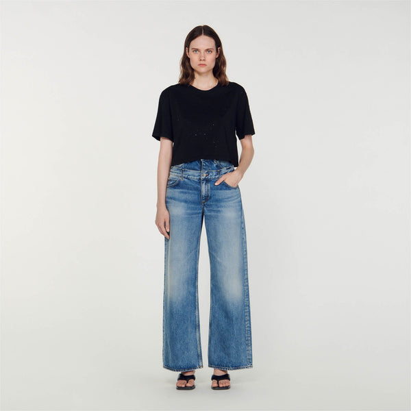 Sandro | Camiseta corta con estrás para mujer.