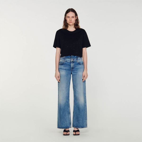 Sandro | Camiseta corta con estrás para mujer.