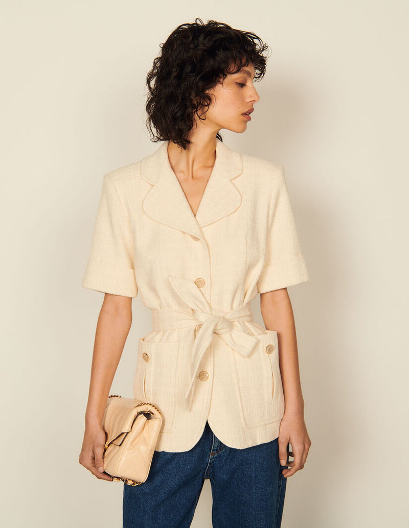 Sandro | Chaqueta de tweed de manga corta para mujer.