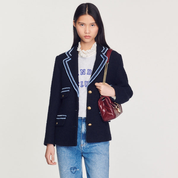 Chaqueta de tweed, pasamano en contraste