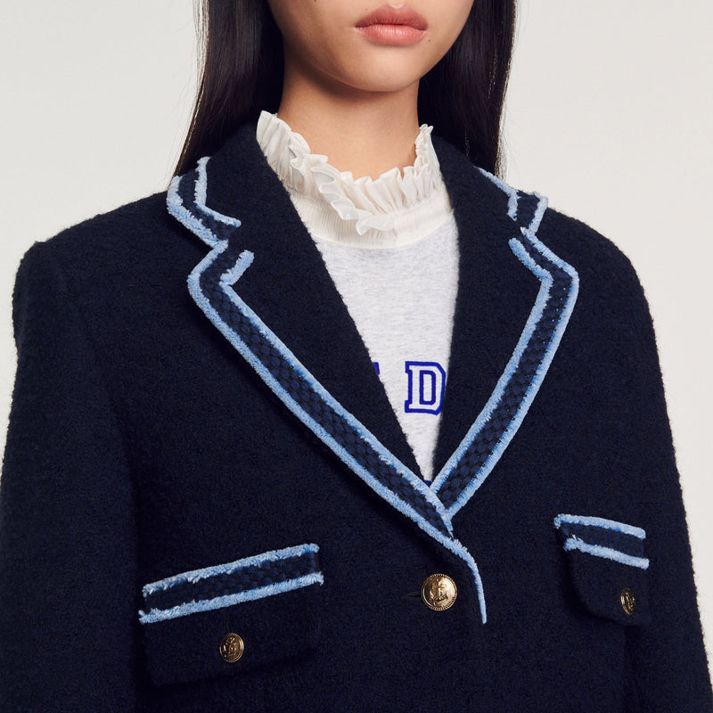 Chaqueta de tweed, pasamano en contraste
