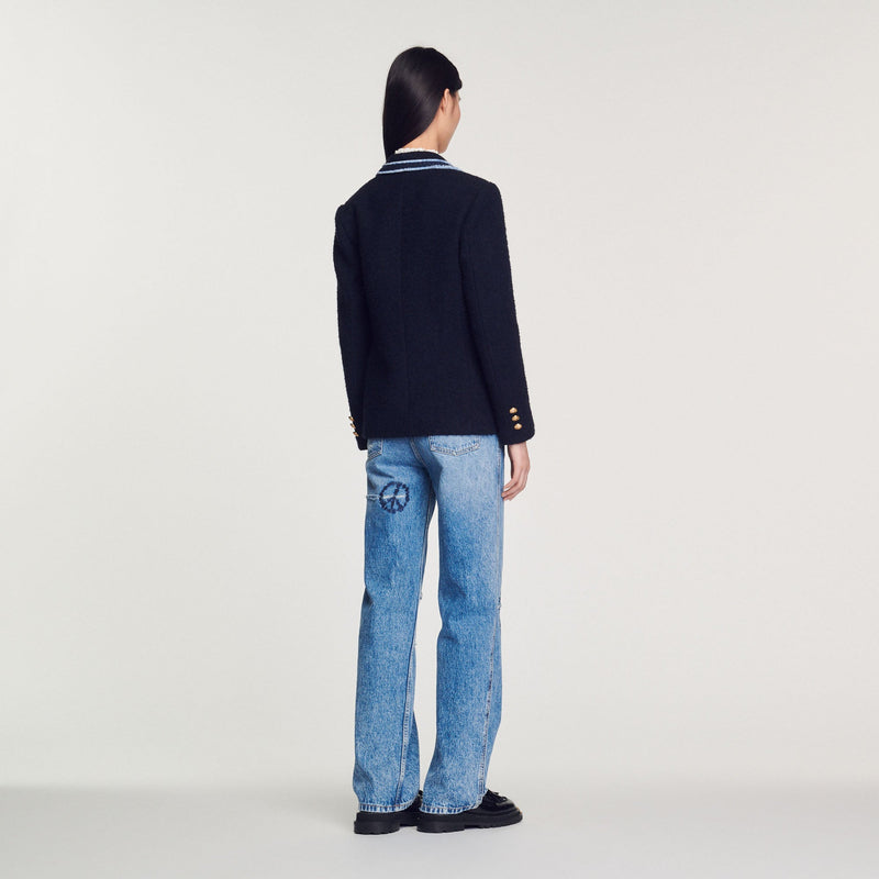 Chaqueta de tweed, pasamano en contraste