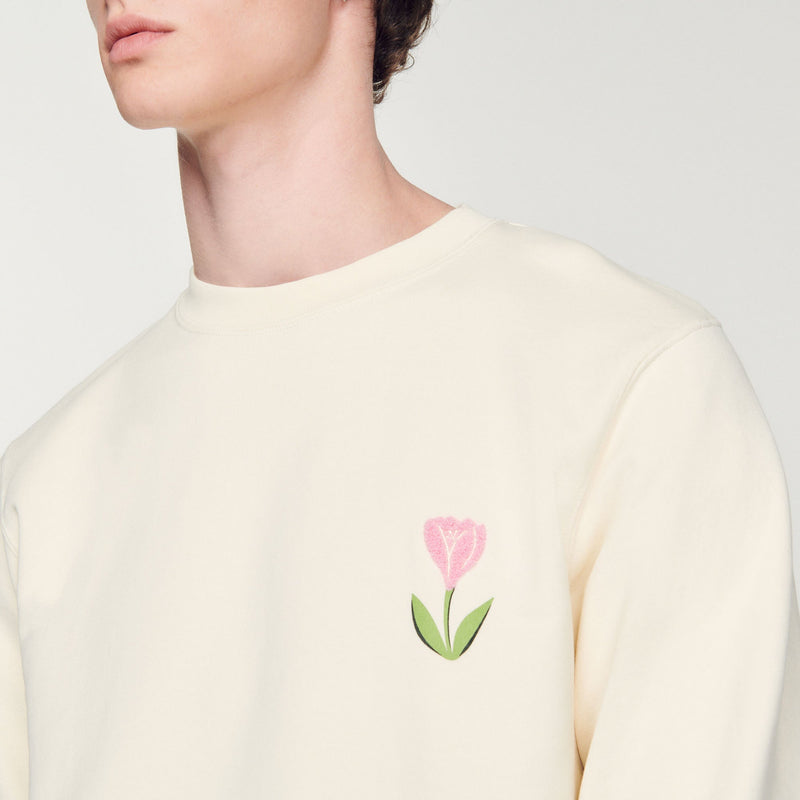 Sudadera bordada con motivo de tulipanes