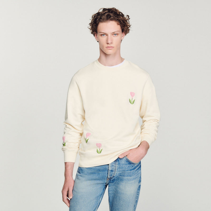 Sudadera bordada con motivo de tulipanes