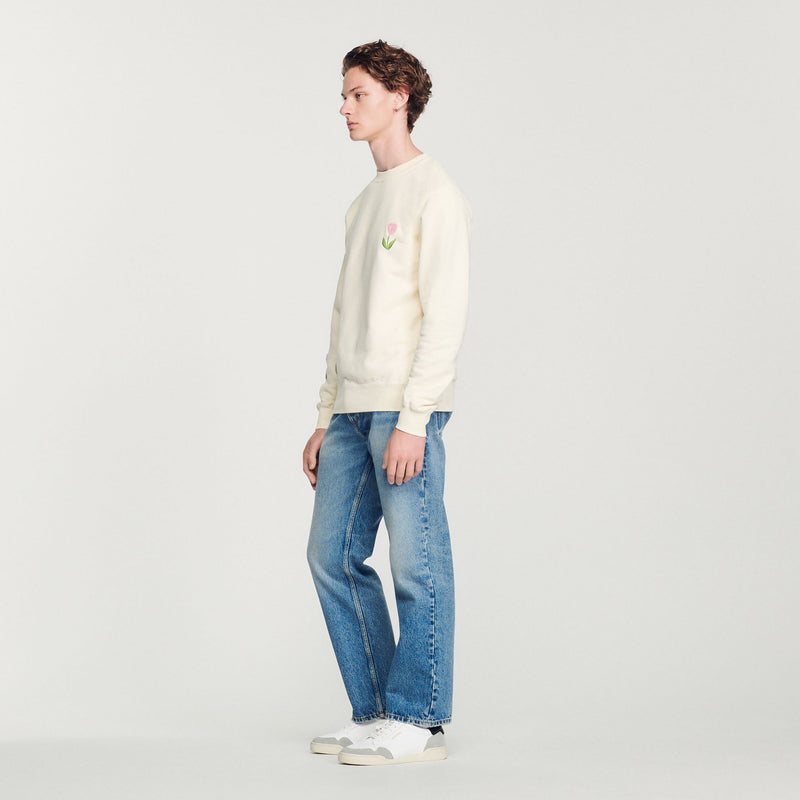 Sudadera bordada con motivo de tulipanes