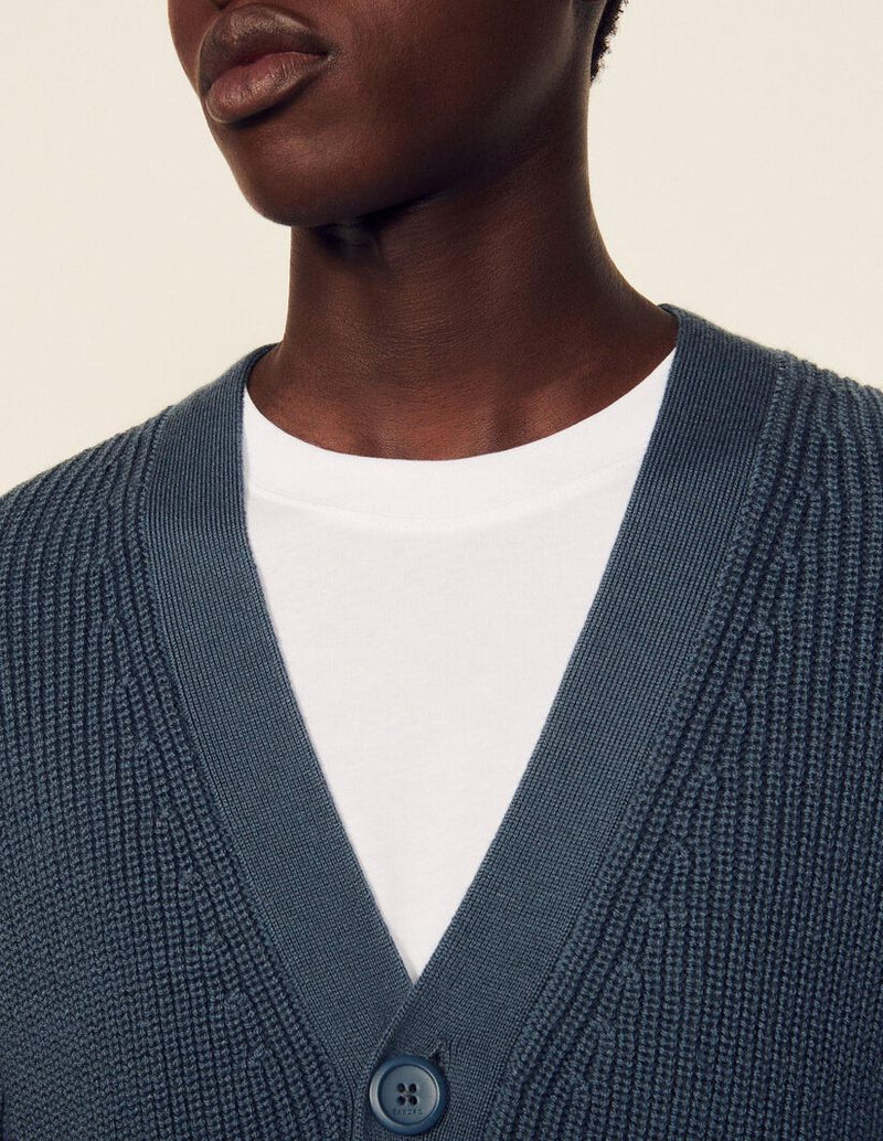 Tejido Cardigan Ribs Azul Marino