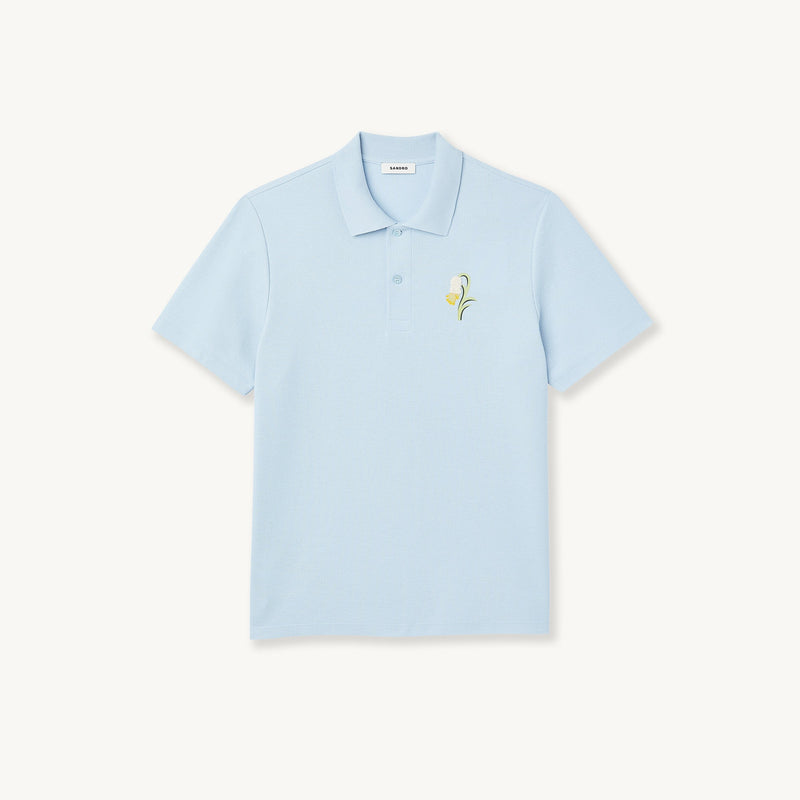 Polo de manga corta, bordado de lirios