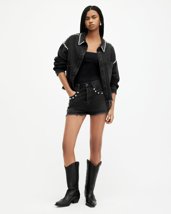 Shorts Heidi Negro Lavado Con tachuelas