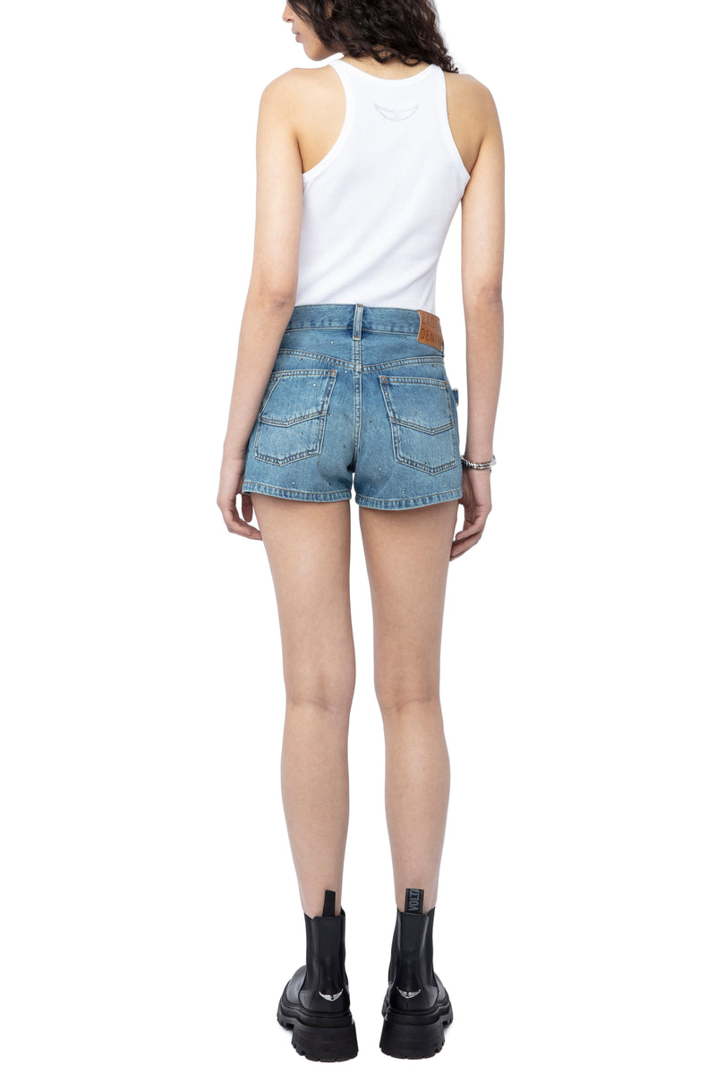 Shorts Sina Denim Eco Strass Azul Claro