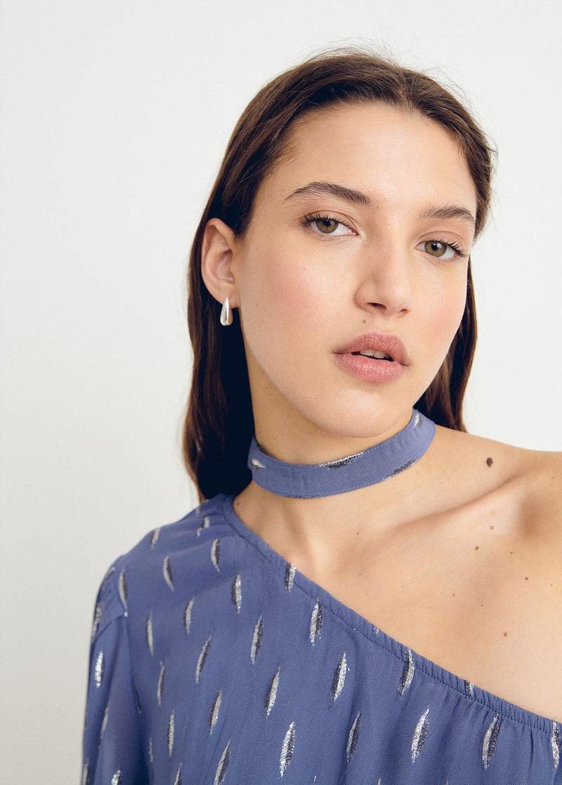 Blusa asimétrica brillo Azul