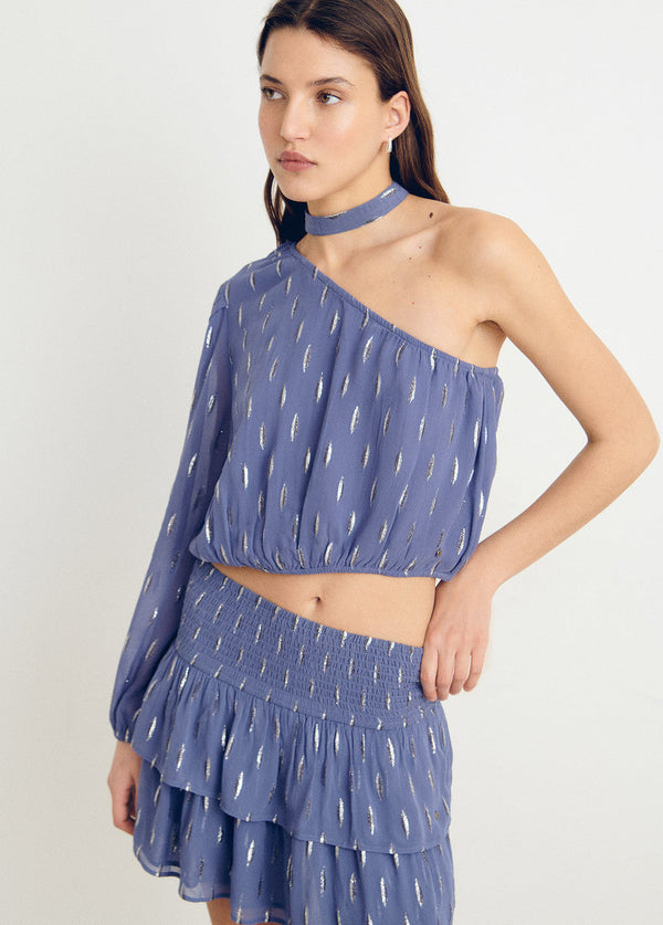 Blusa asimétrica brillo Azul