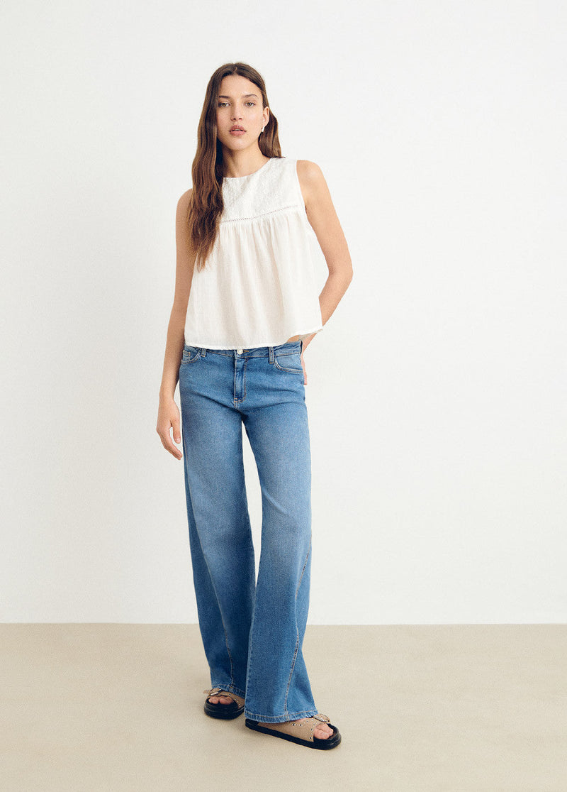 Blusa bordado a tono sin mangas Blanco