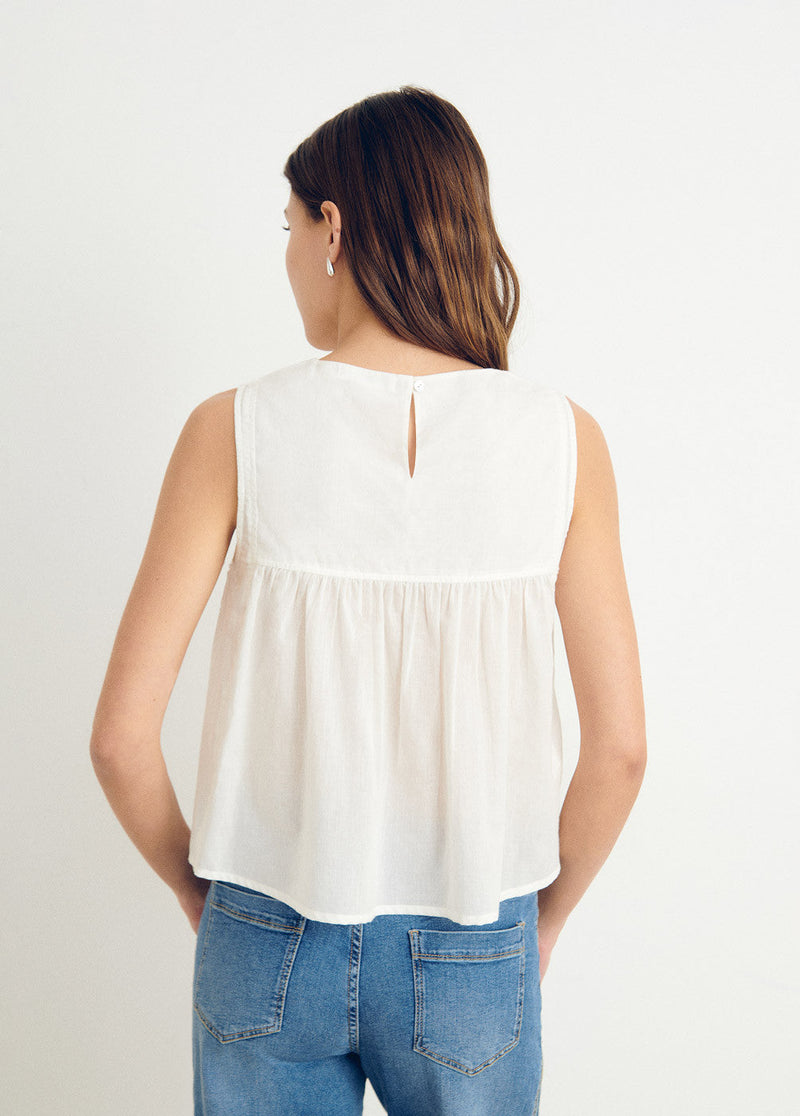 Blusa bordado a tono sin mangas Blanco