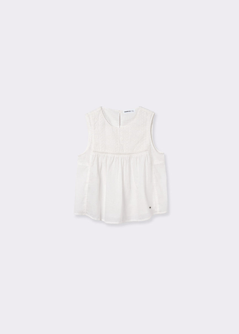 Blusa bordado a tono sin mangas Blanco