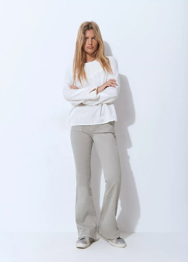Blusa cuello redondo smock en pico Crudo