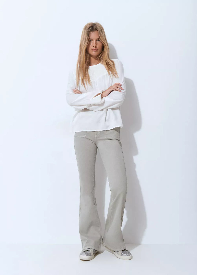 Blusa cuello redondo smock en pico Crudo