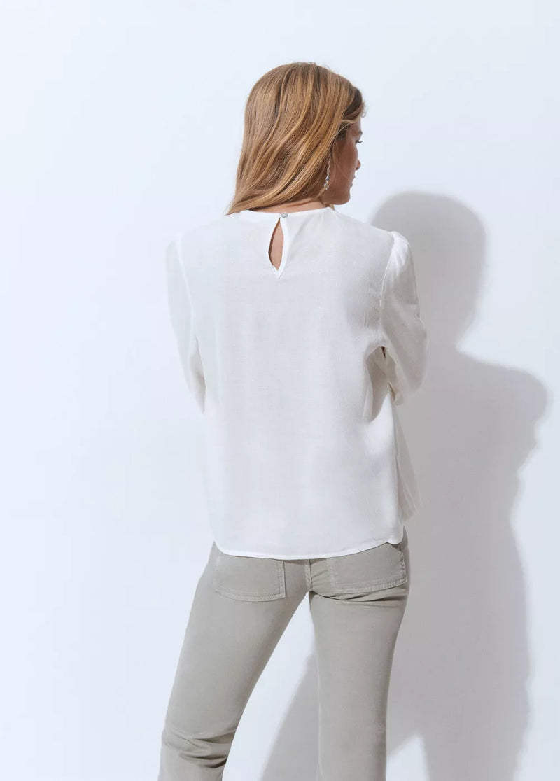 Blusa cuello redondo smock en pico Crudo