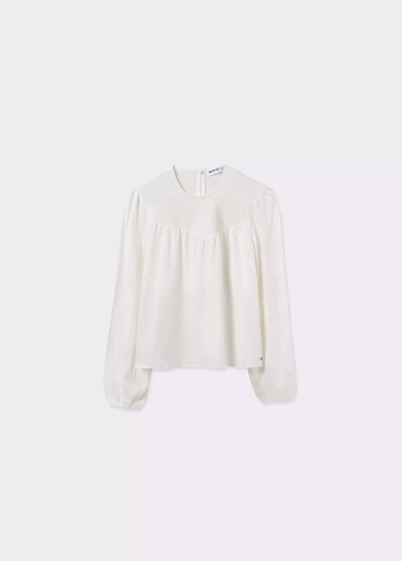 Blusa cuello redondo smock en pico Crudo