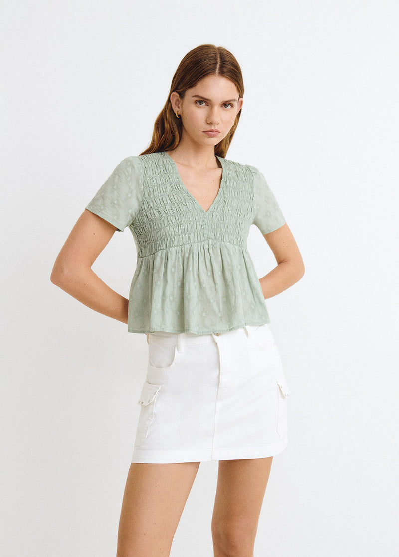 Blusa manga corta smock Verde Tila