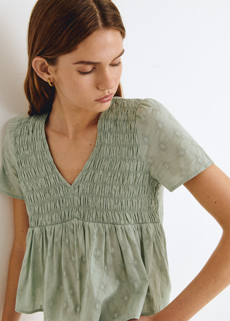 Blusa manga corta smock Verde Tila