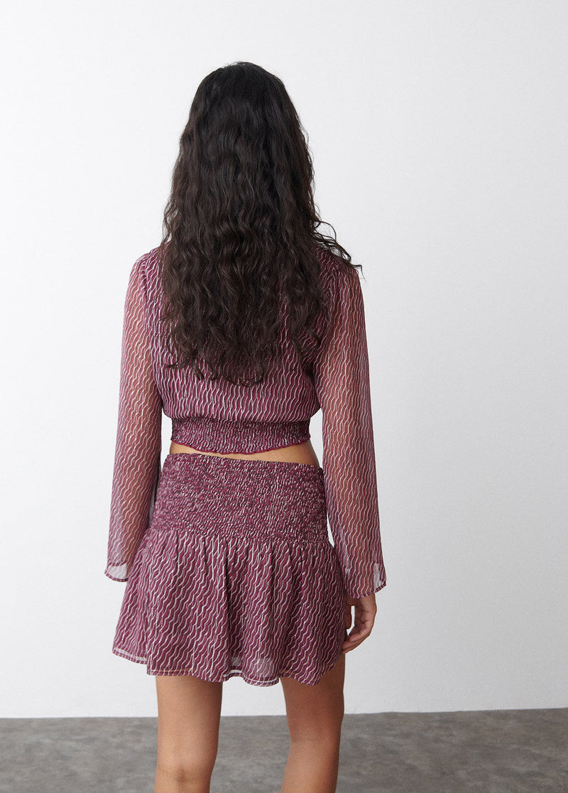 Blusa mangas volumen lace up Berenjena