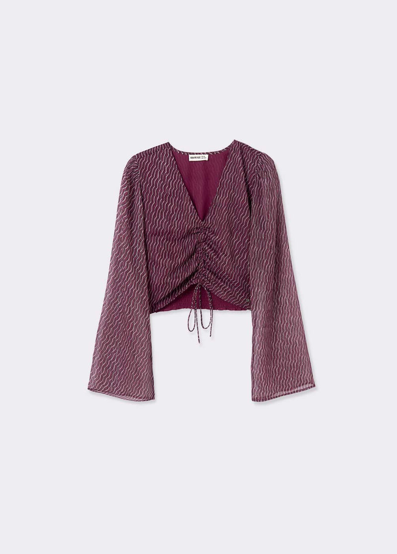 Blusa mangas volumen lace up Berenjena