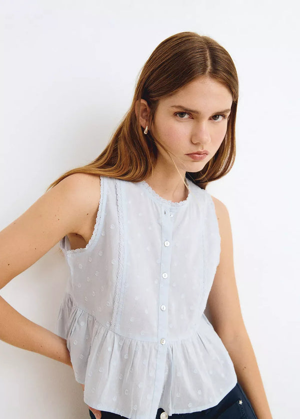 Blusa romántica sin mangas Azul Celeste