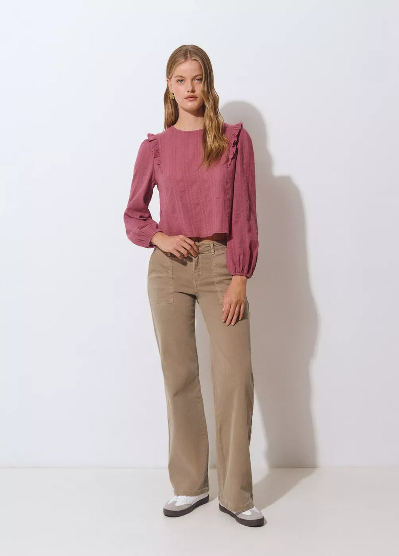 Blusa volantes y botones Teja