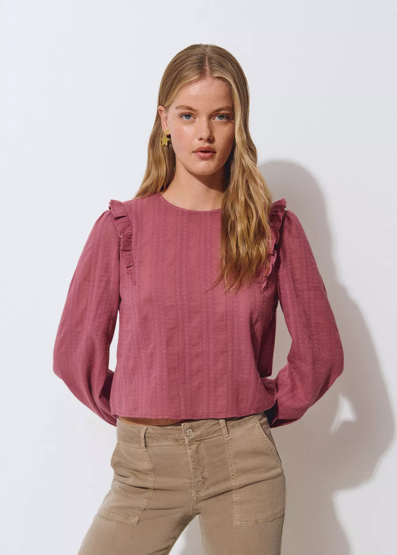 Blusa volantes y botones Teja