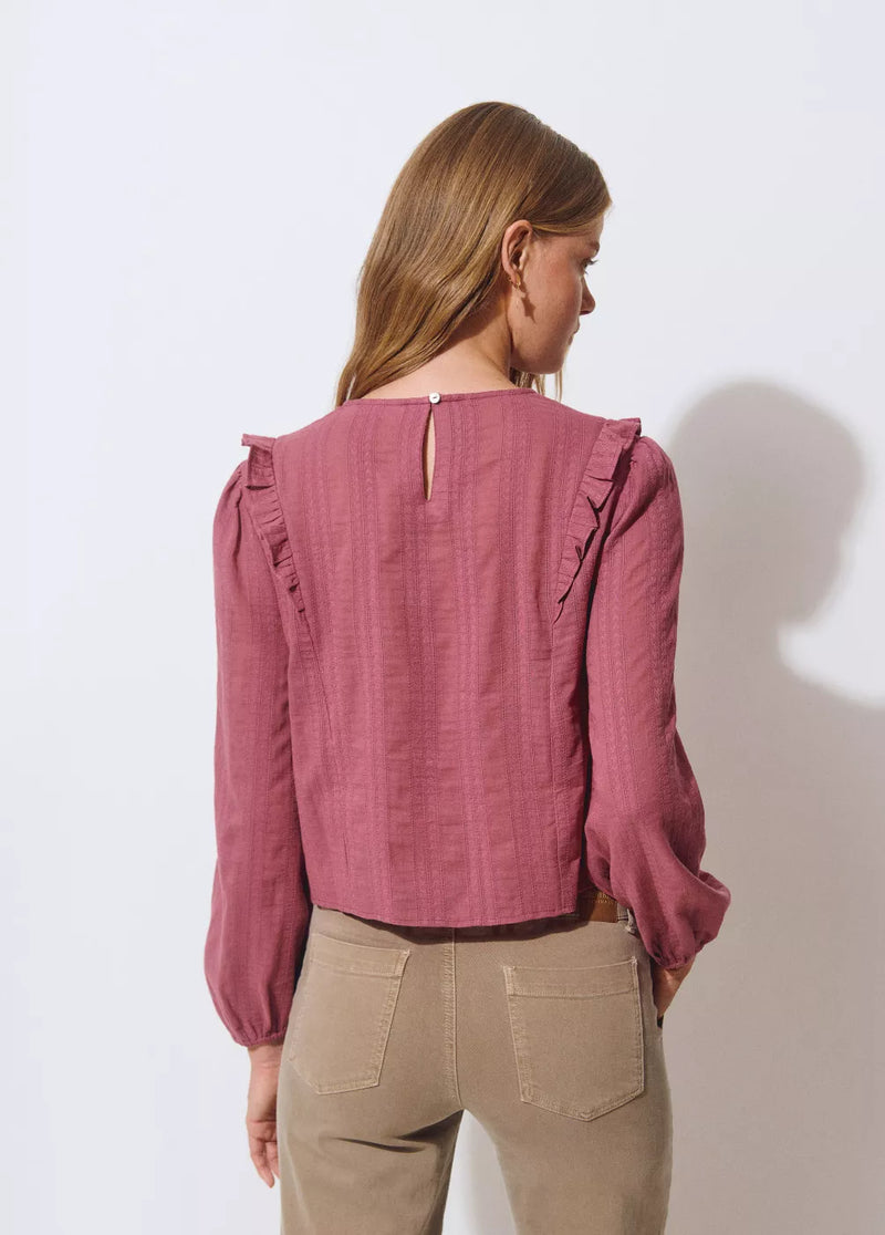 Blusa volantes y botones Teja