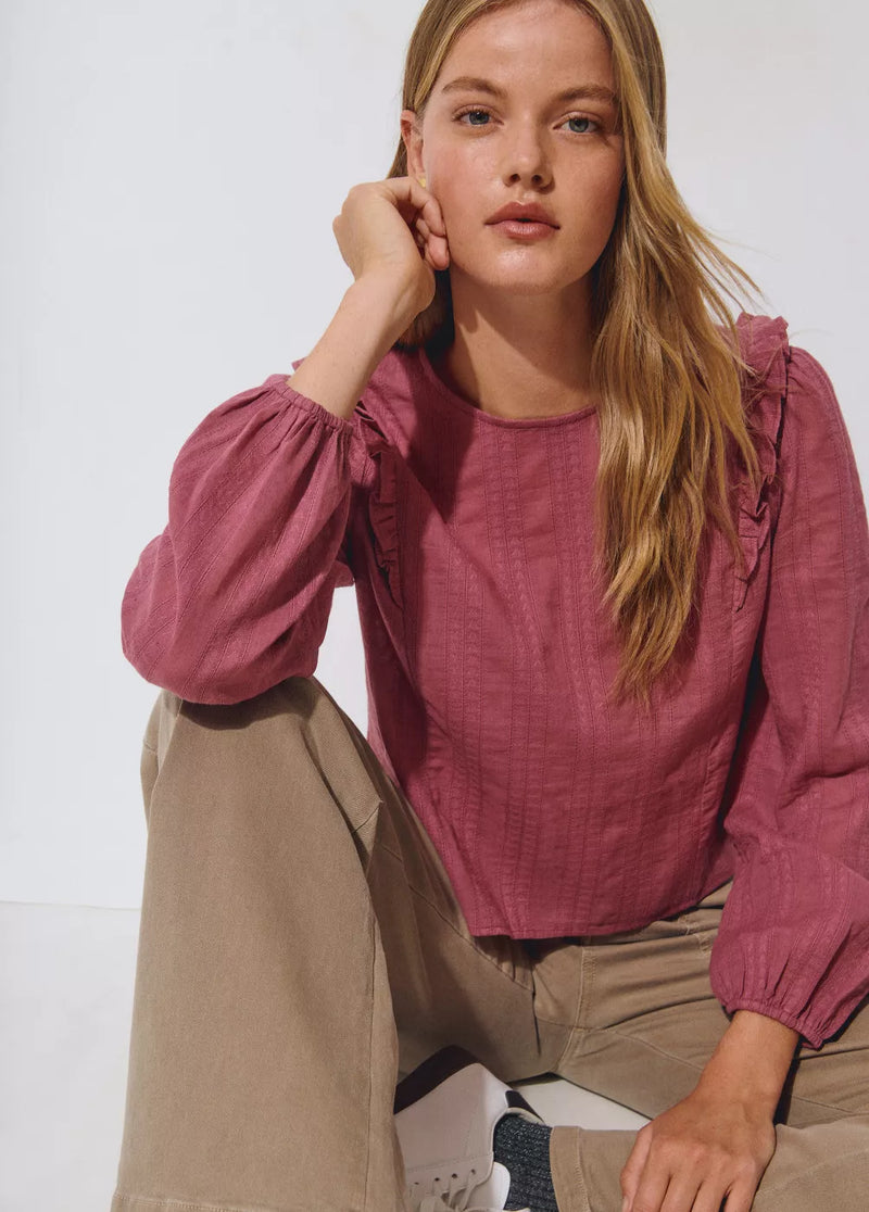 Blusa volantes y botones Teja