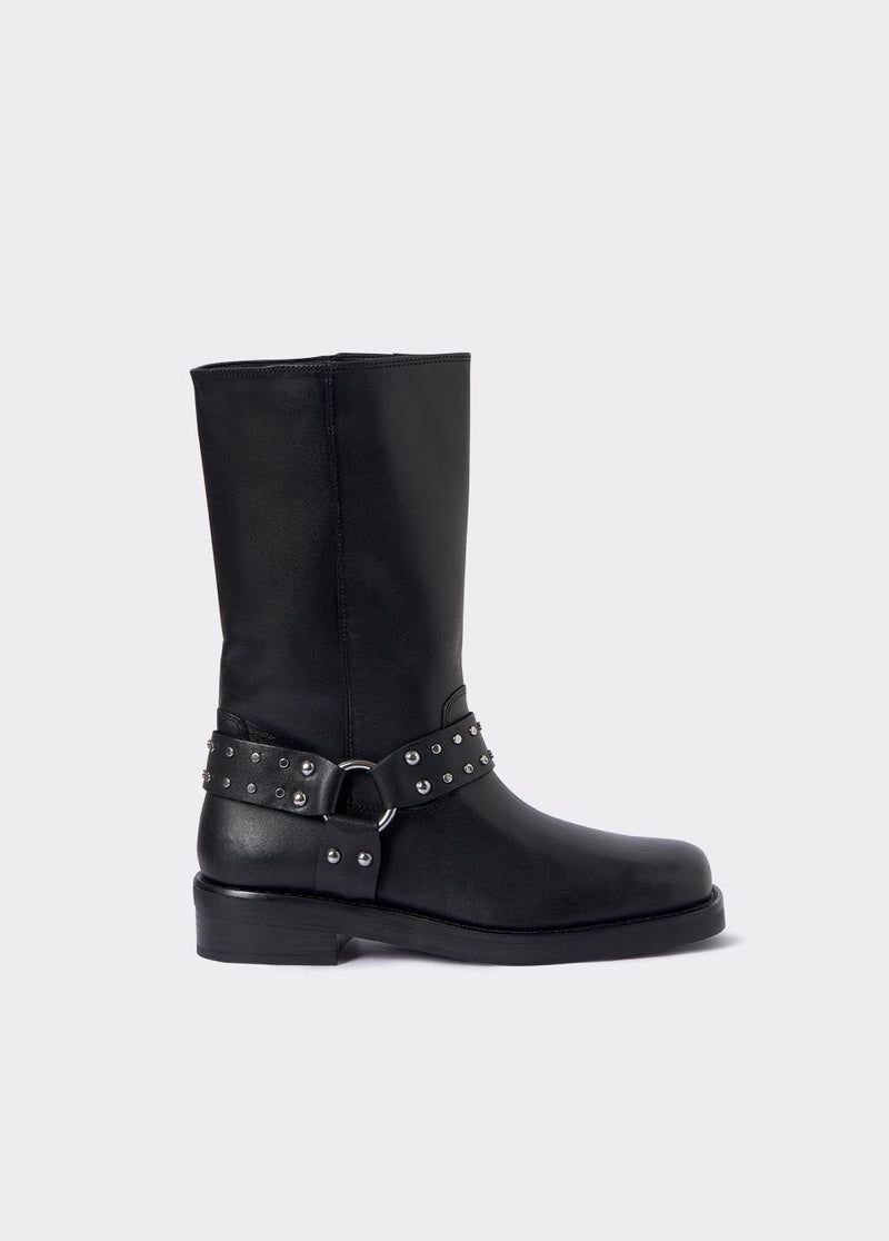 Bota biker tachas punta cuadrada piel