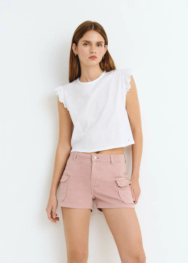 Camiseta algodón flame volante tirante Blanco