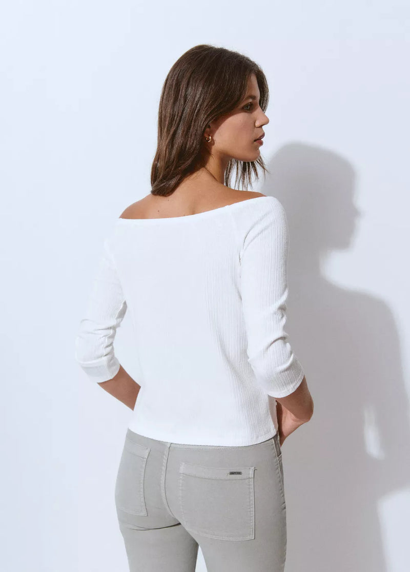 Camiseta escote bardot manga fracesa Blanco