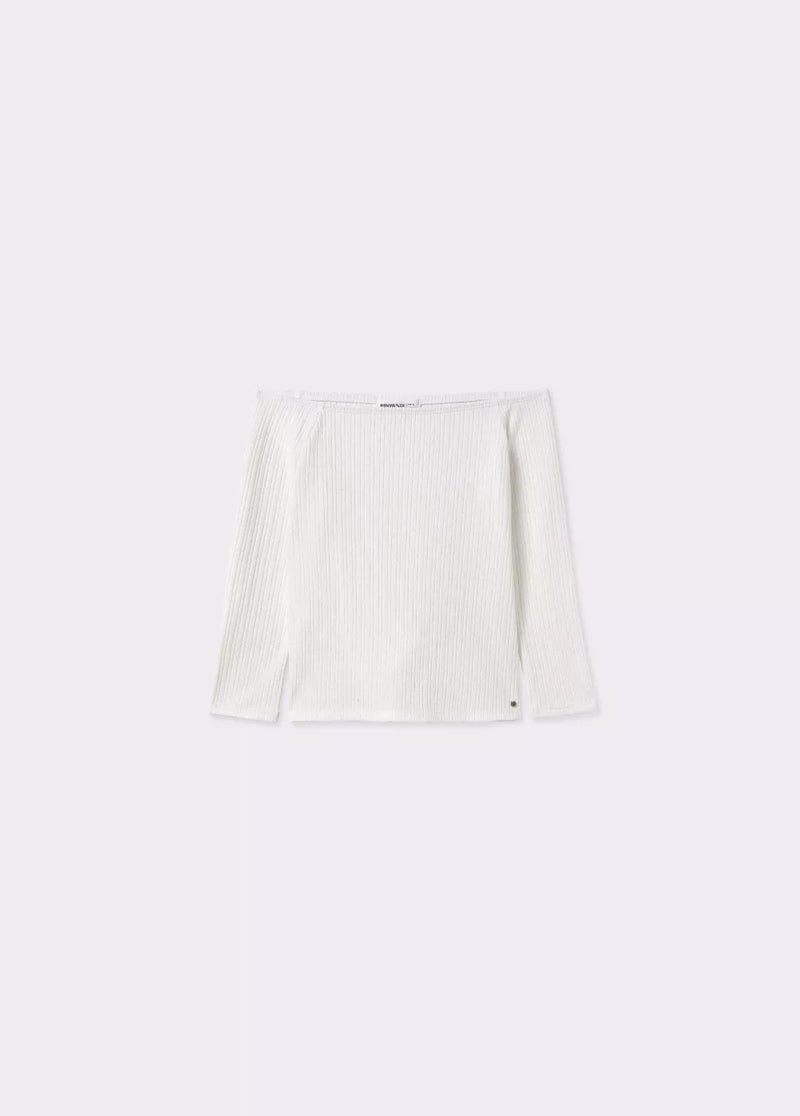 Camiseta escote bardot manga fracesa Blanco